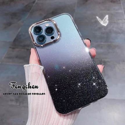 Case Bahan TPU Transparan Aksen Glitter Warna Gradasi Untuk Iphone 14 Pro MAX 11 Pro MAX 12 13 Pro MAX