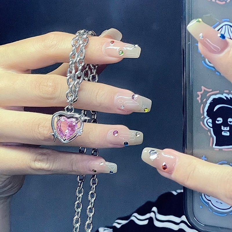 Mhang Kalung Rantai Fashion Gaya Korea Motif Hati + Bintang + Zircon + Kristal Untuk Perhiasan Wanita