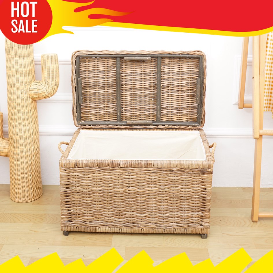 Meja Peti Box Buka Tutup Plus Kain Tempat Penyimpanan dan Organizer Untuk Rumah Bahan Rotan Alami An