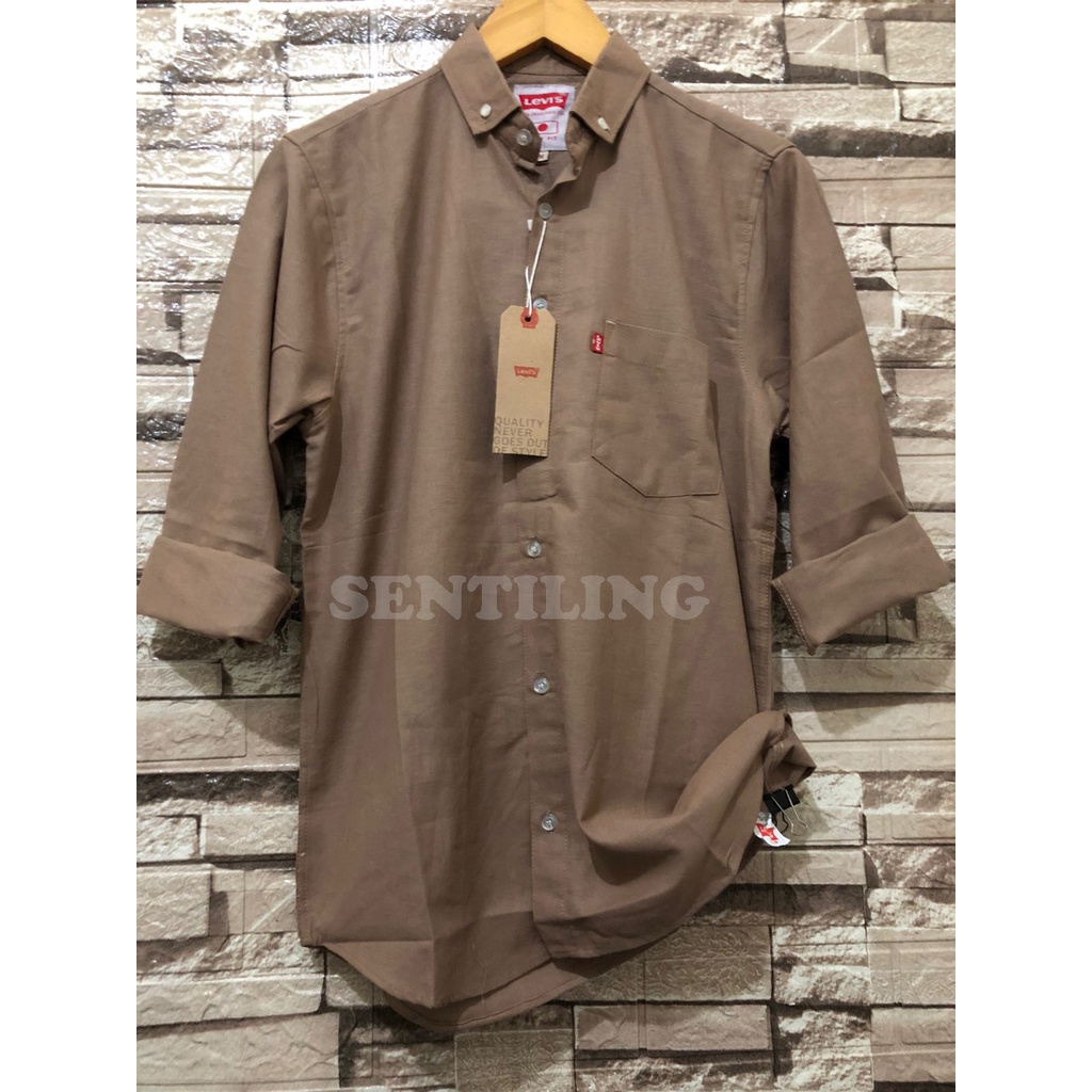 Terwuwu kemeja panjang pria cowok gatlemen cowok biru navy dongker polos formal kantor-Khaki