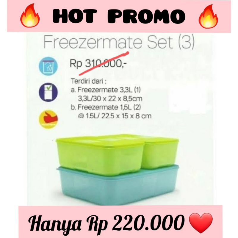 HOT PROMO 1 SET FREEZERMATE TUPPERWARE ISI 1 PCS FREEZERMATE 3,3L & 2 PCS FREEZERMATE 1,5L