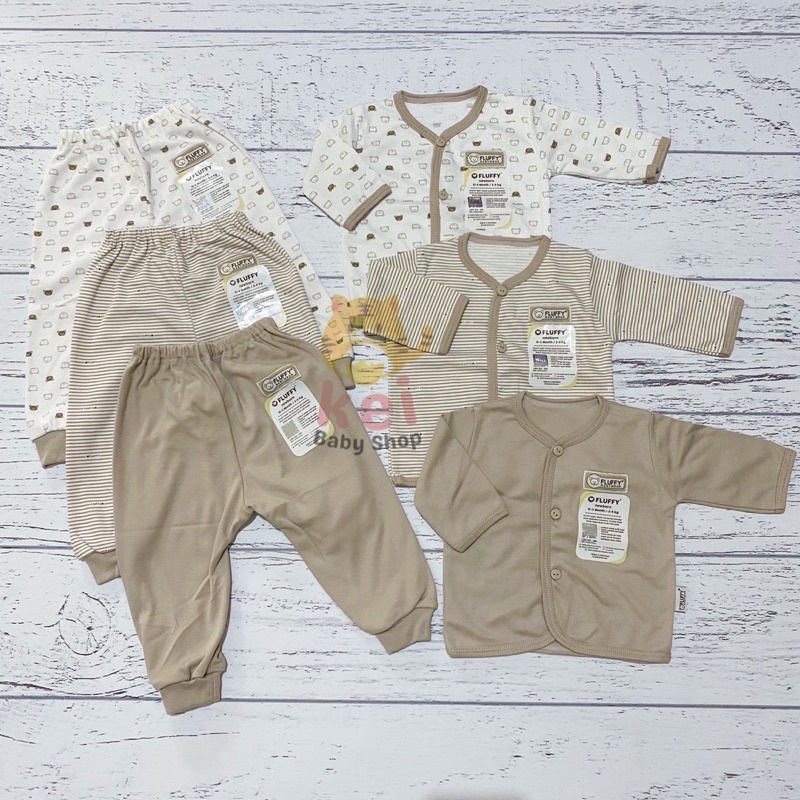 Fluffy Baju Bayi Newborn Set Panjang Bis Khaki - Baju Bayi Newborn Set - Baju Tidur Bayi Laki Laki Perempuan