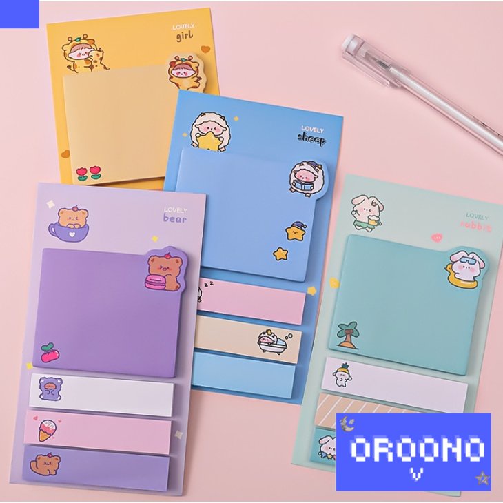 

oroono - Sticky notes cute animal 4 line memo note korean/stationary/tape/study