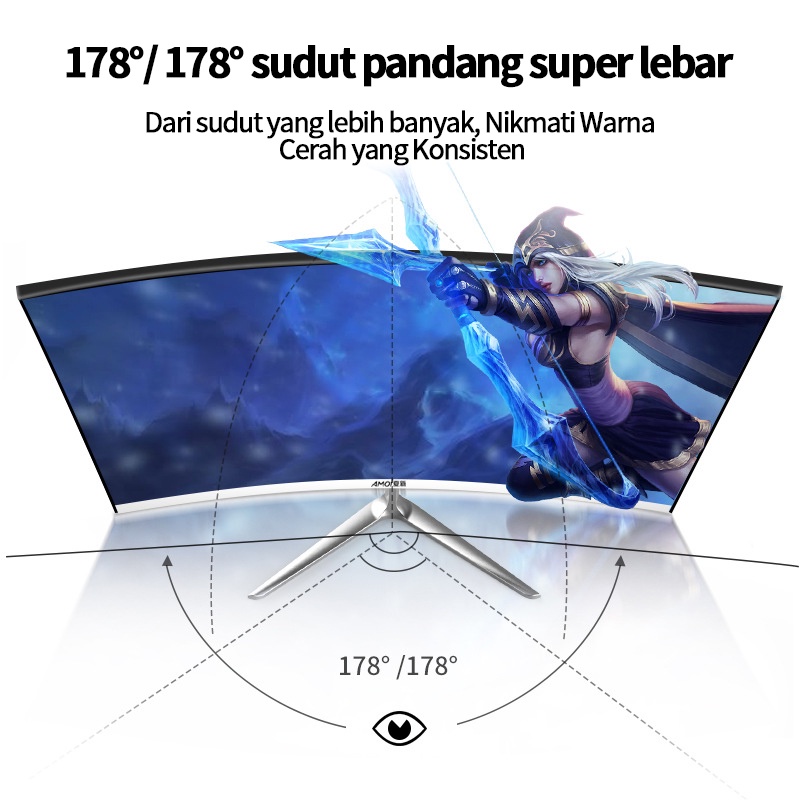 MIIGO monitor PC gaming - 24 Inch 2K 75HZ IPS HDMI DP monitor lengkung