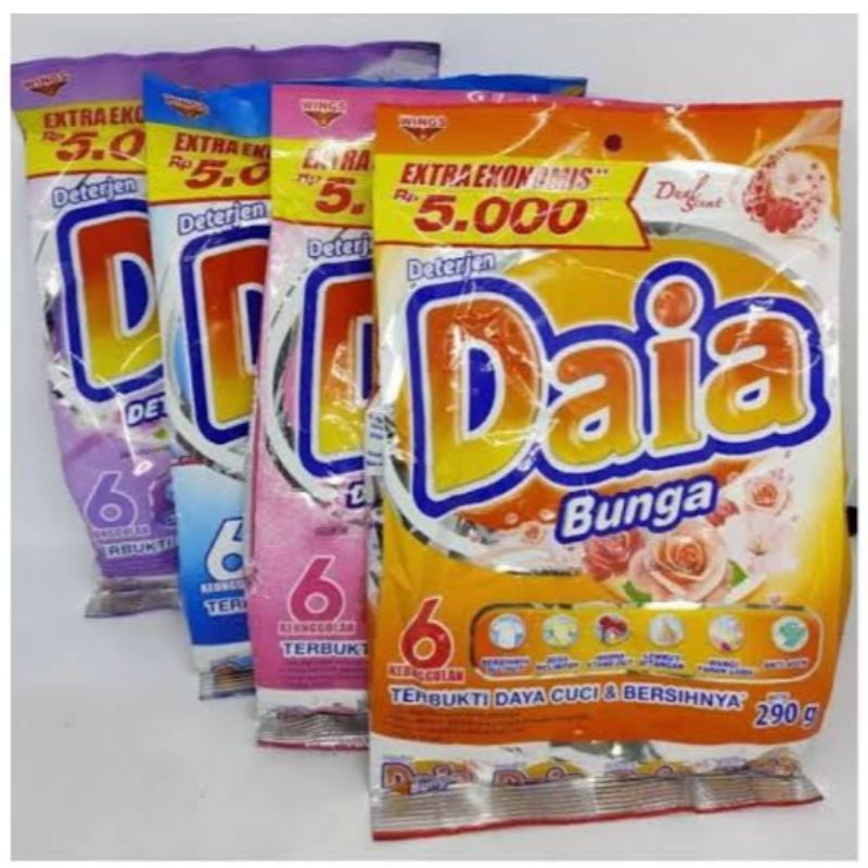 Daia 245g Deterjen Bubuk Sabun Cuci Baju Pakaian Kemasan Ekonomis Bunga Pink Putih Ungu Violet Hijab