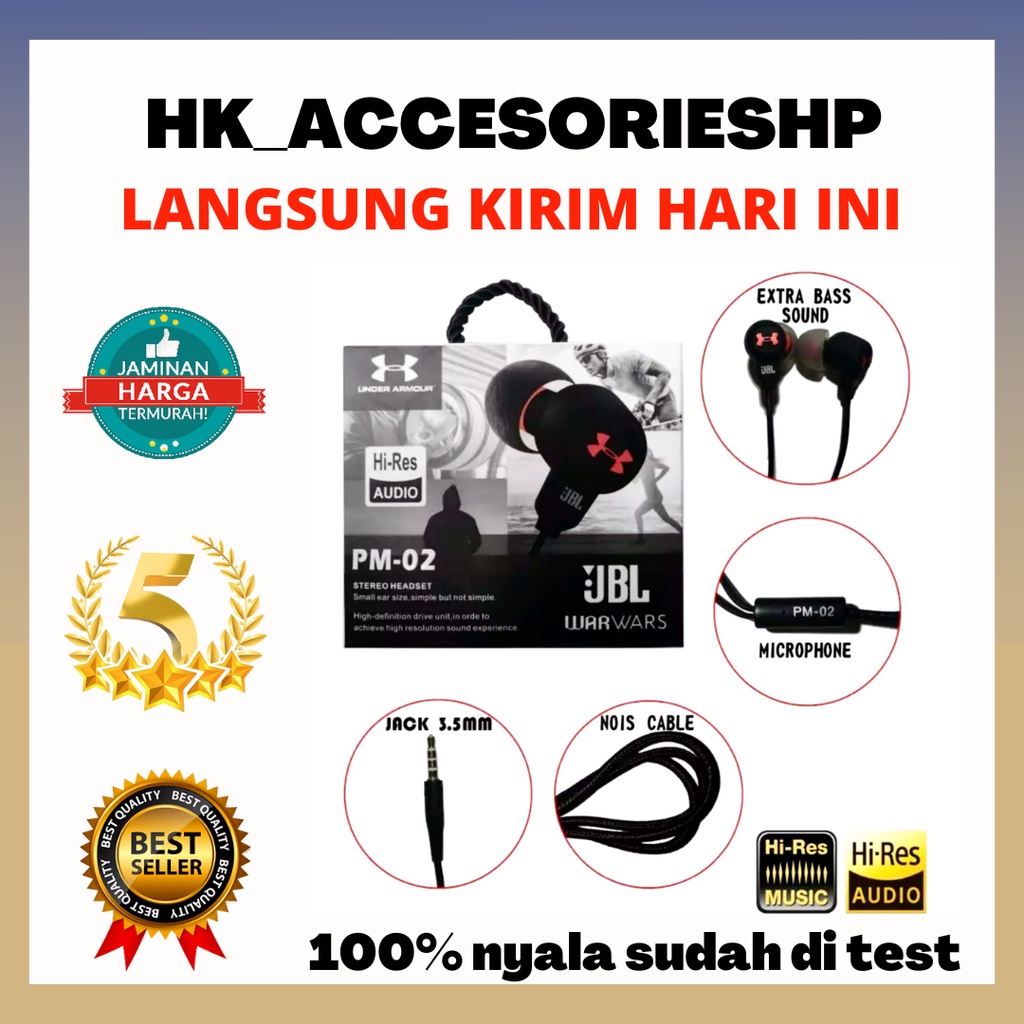 Headset Earphone PM-02 War Streo Hi-res Super Bass HITAM