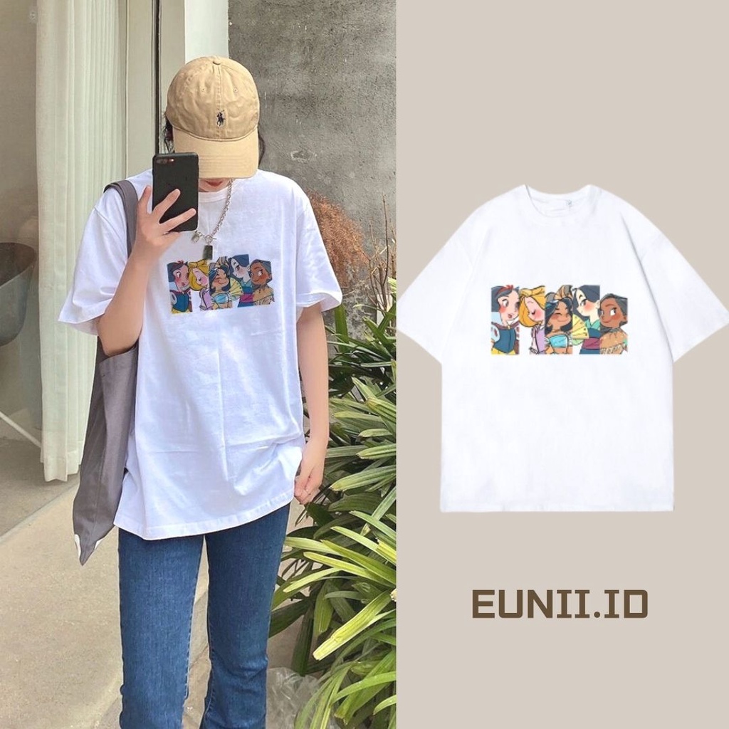 EUNII T-shirt Lengan Pendek Imut Kartun Angka Pencetakan Longgar Korean Style/Kaos Atasan Wanita/Baju Kaus Oversize Wanita