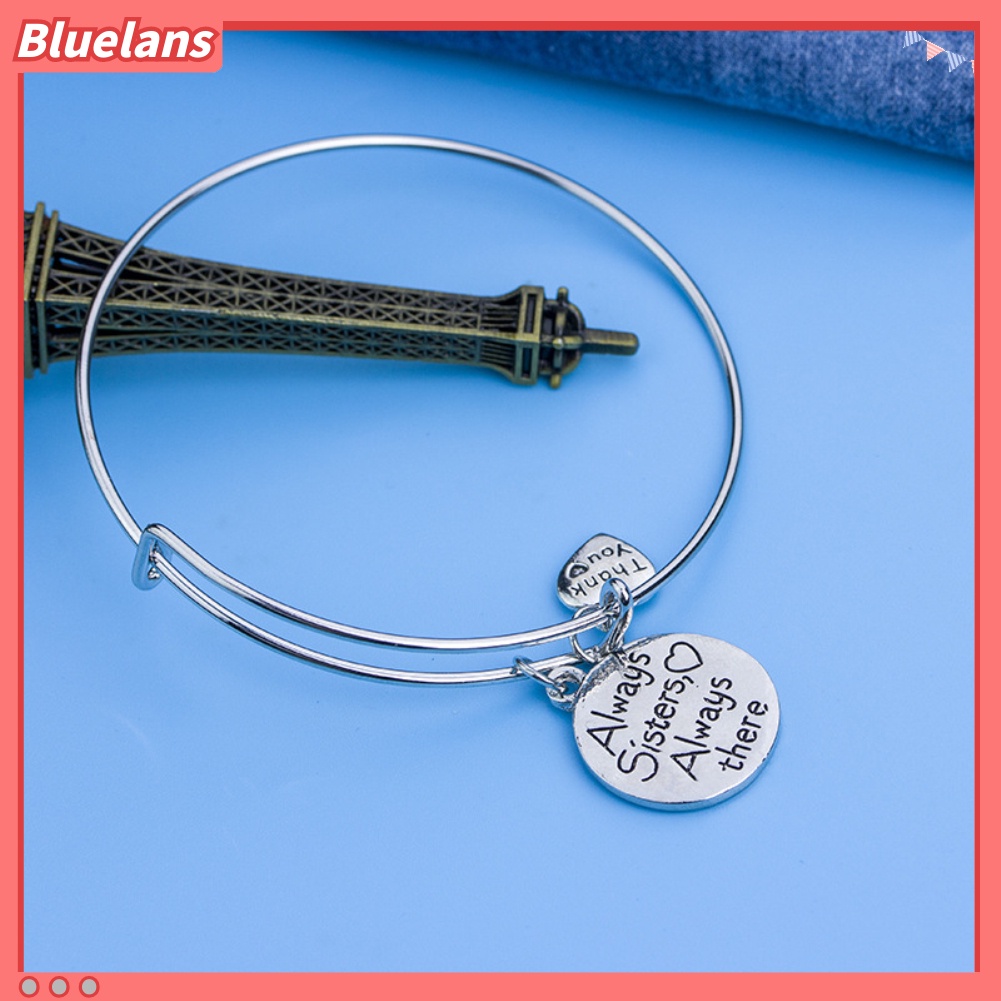 Bluelans Always Sister Always There Letter Friendship Bracelet Expandable Bangle Jewelry