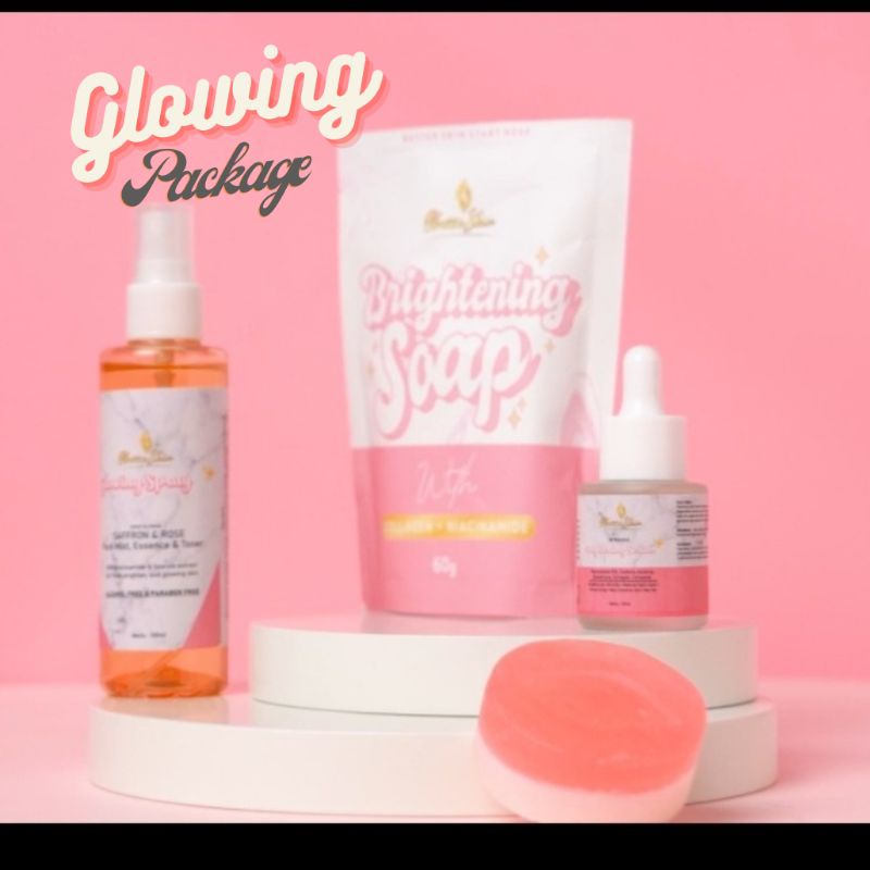 3PCS Paket Skincare Glowing Set with 10% NIACINAMIDE BRIGHTENING SERUM + BRIGHTENING SOAP COLLAGEN &