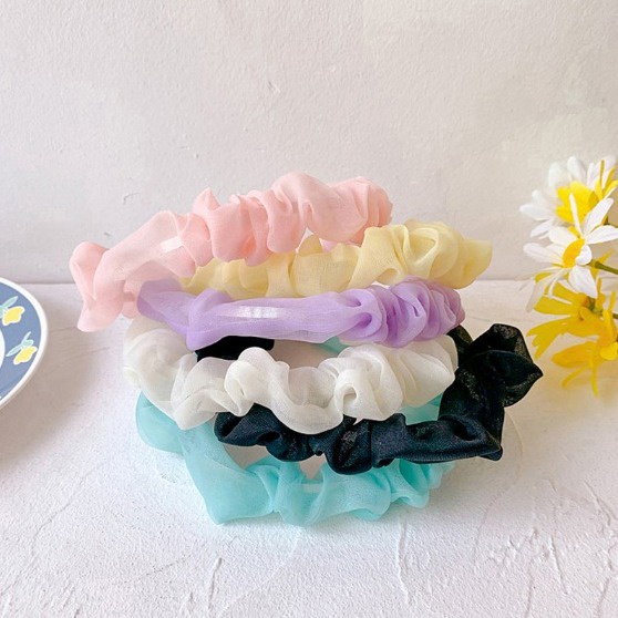 BANDO KERUT PASTEL - BAHAN SIFON ALA KOREA - Bando Scrunchie Motif Polos Glitter