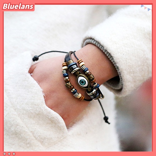 Bluelans Unisex Handmade Turkish Eye Faux Leather Adjustable Bracelet Wristband Jewelry
