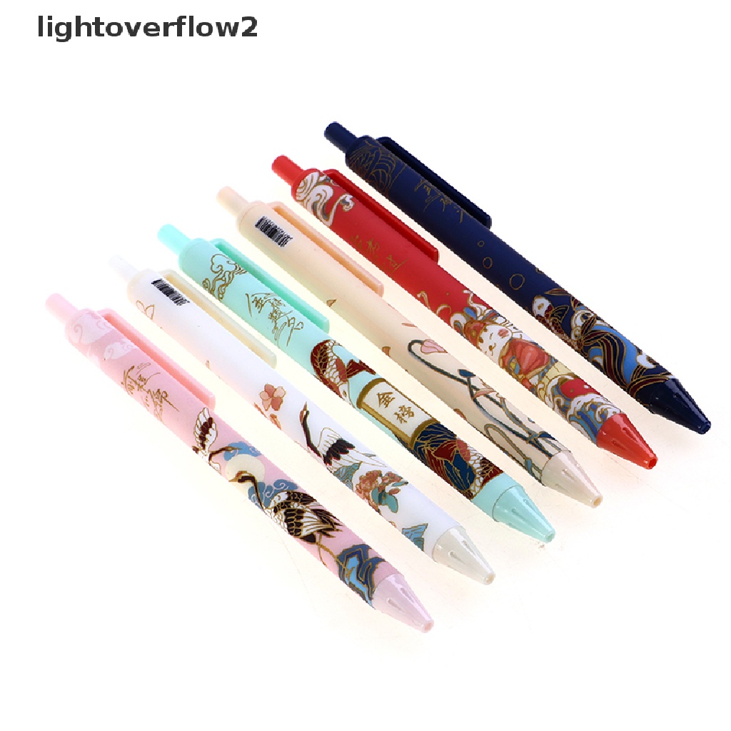 (lightoverflow2) 6pcs / Set Pulpen Tinta Gel Hitam Retractable Gaya Cina