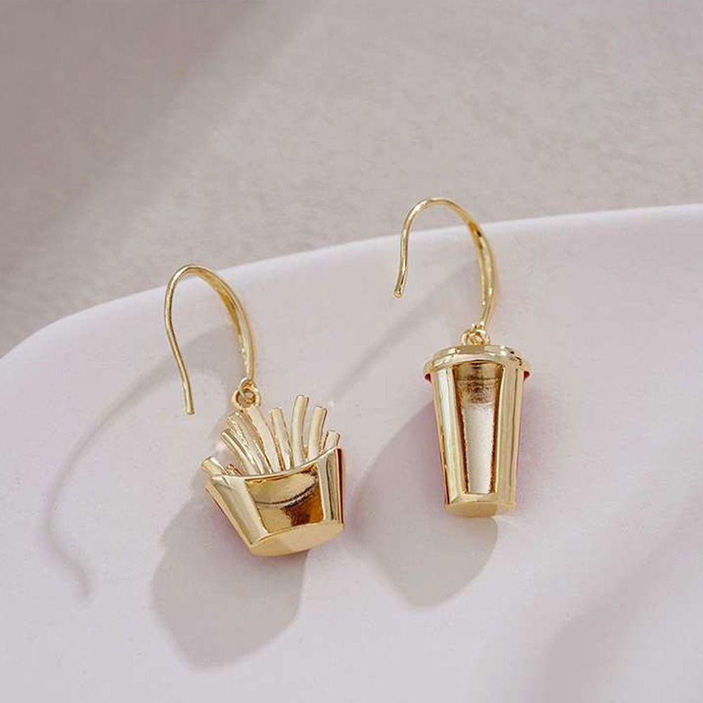 Needway   Wanita Anting Keren Indah Temperamen Telinga Drop Mutiara Kentang Goreng Asimetris Berlian Imitasi Alloy Menjuntai Earrings