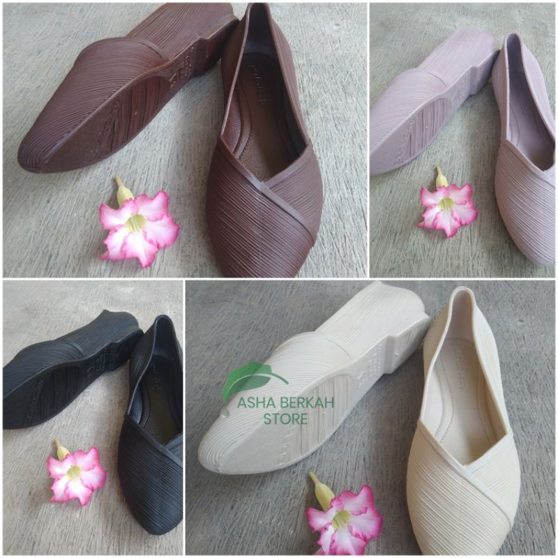 Sepatu Formal Wanita Karet Jelly Import Quality Flatshoes Polos Porto Lady X E M