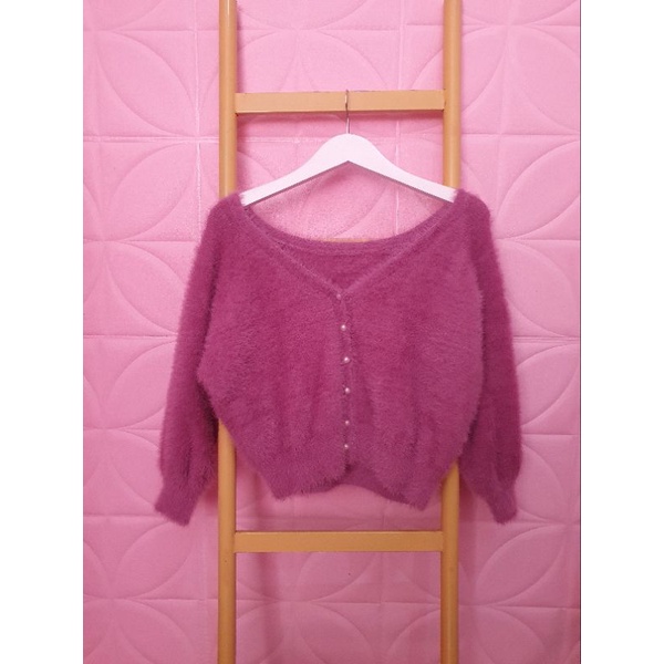 Cardigan Fuzzy Rope Picnic Ungu