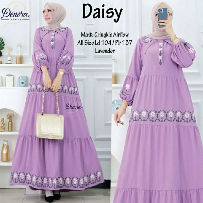 Daisy Maxy, GAMIS WANITA MUSLIM CANTIK MODIS FIT XL LD 104 BAHAN CRINCLE AIRFLOW MIX BORDIR TERMURAH OOTD TERLARIS