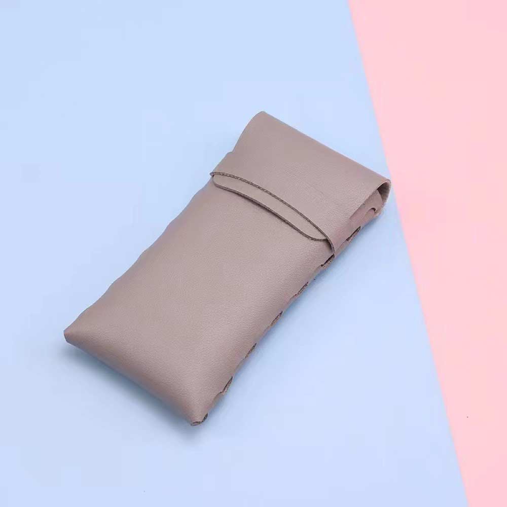 1 Pcs Pouch / Dompet Leather [ Abu abu ] Pelindung Kacamata - 16 x 8 cm - LEATHER POUCH