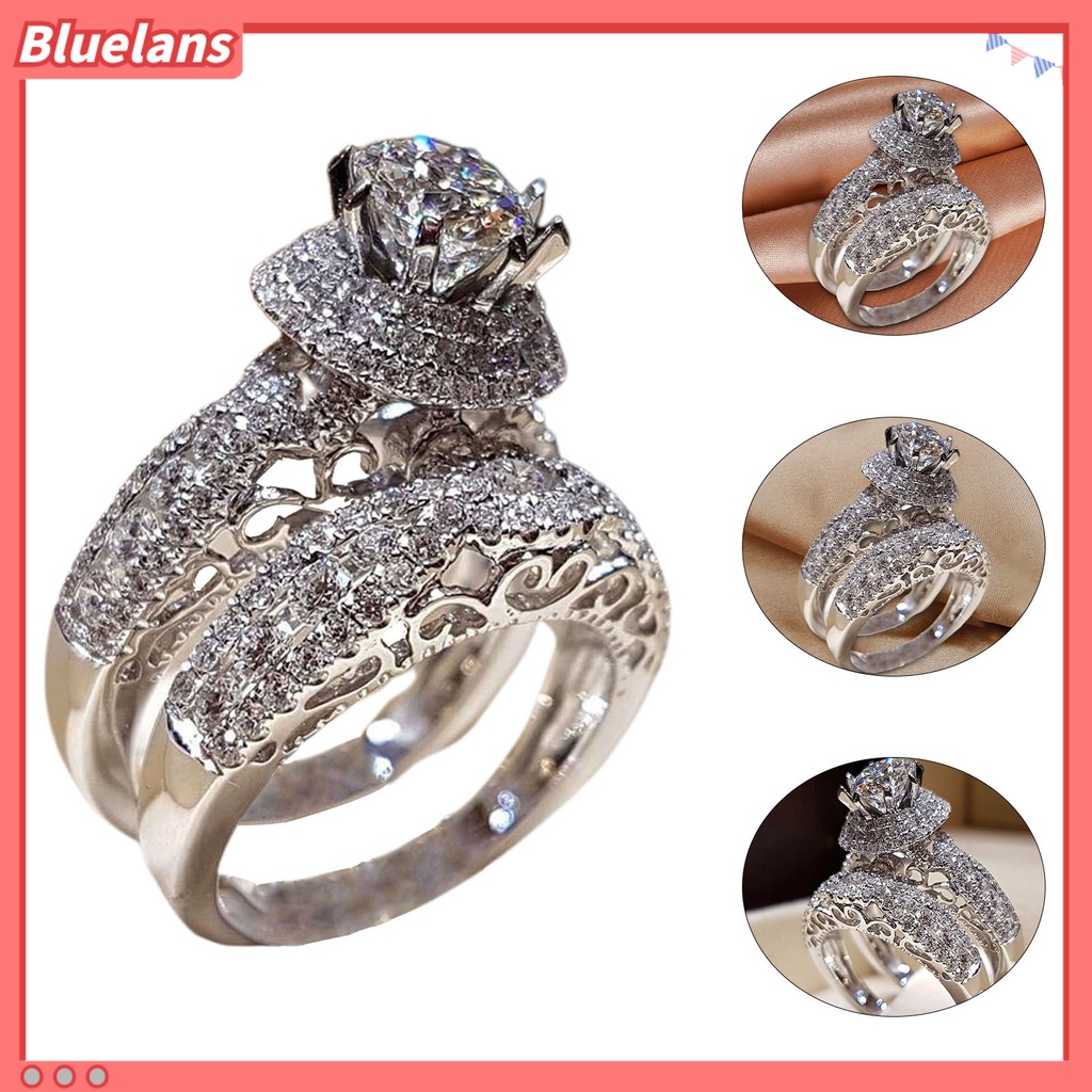 Bluelans 1 Pasang Cincin Pasangan Bahan Cubic Zirconia Untuk Pernikahan