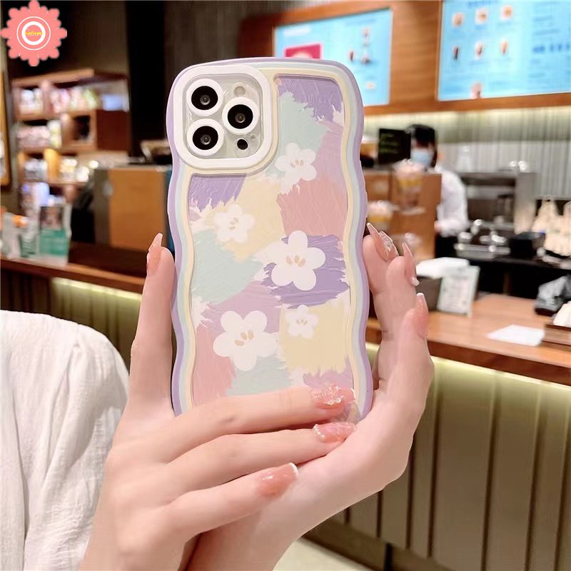 Casing Redmi 12C 10 9 9A 9T 9C NFC 10A Redmi Note 11 10s 11s 10 9 8 Note9 Note8 Note11s Note 10 Pro Max Plus Cute Fantasy Oil Painting Flowers Soft TPU Wavy Edge Phone Case