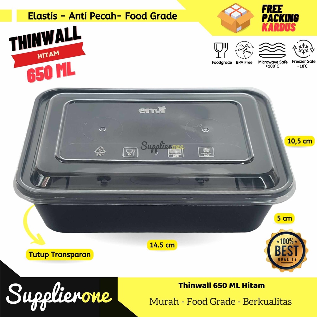 Thinwall Hitam Premium 650Ml  / Thinwall Special Edition Warna / Lunch Box Plastik / Wadah plastik /