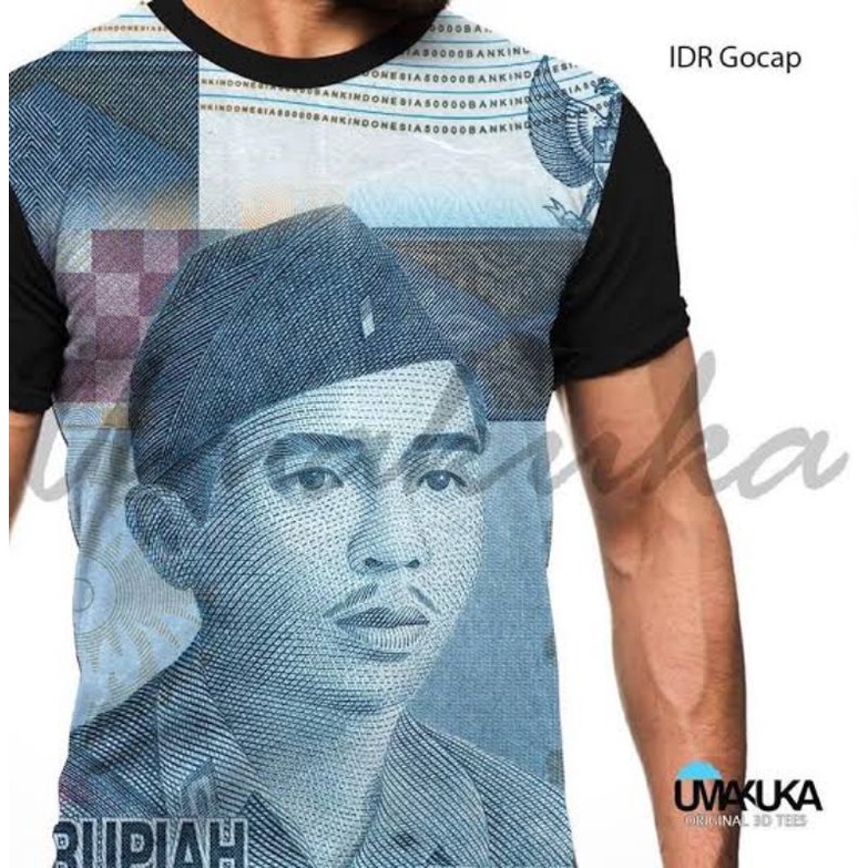 kaos baju tshirt  3d fullprinting umakuka motif uang 50ribu lama unik keren murah premium original