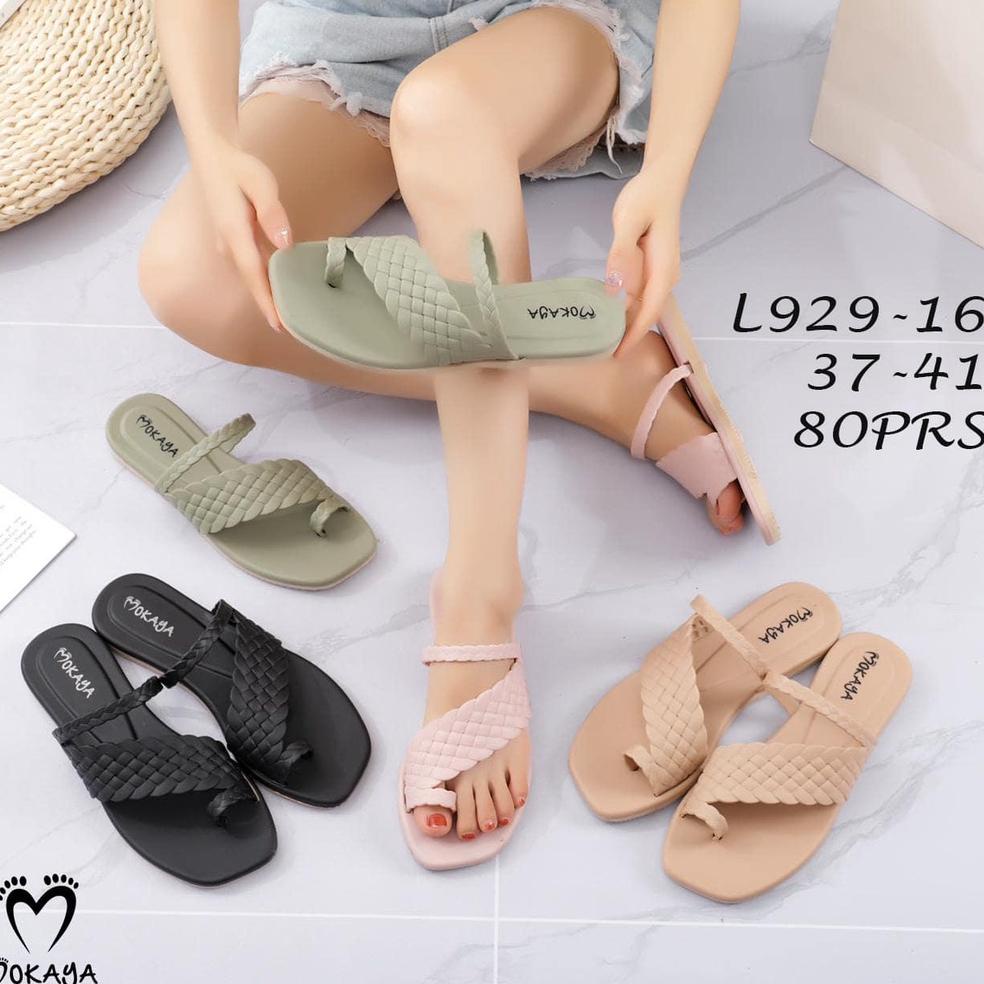"BHD.18Oc22w" Sandal jepit wanita slip jempol motif anyam super cantik elegant Import Mokaya / size 