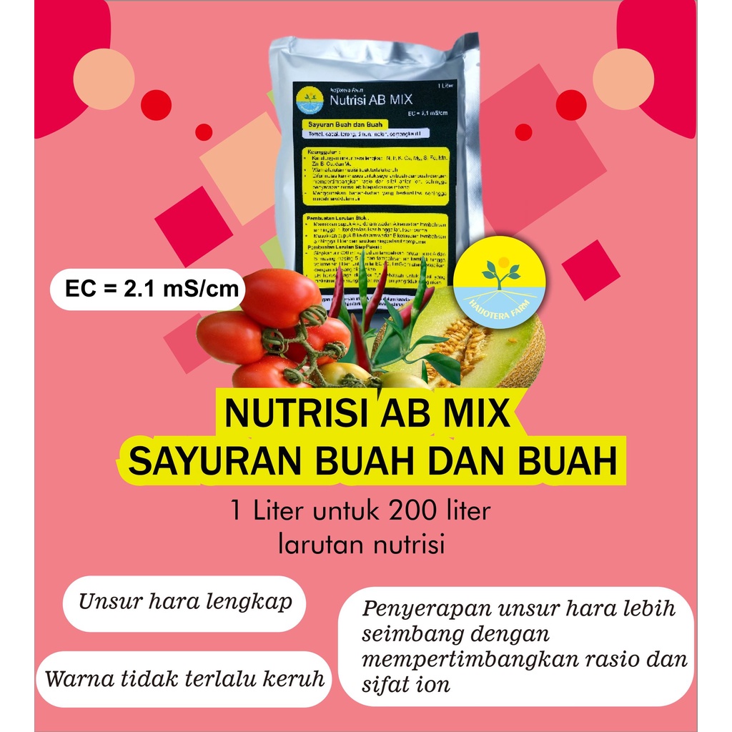 Nutrisi AB MIX Sayuran Buah dan Buah Pekatan 1 Liter (Untuk 200 Liter Larutan Nutrisi)