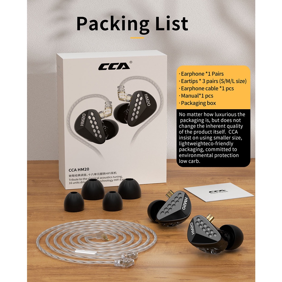 Cca HM20 Headset Earphone Kabel Hybrid Teknologi 1ddd + 7BA In Ear Bass Untuk KZ PR1