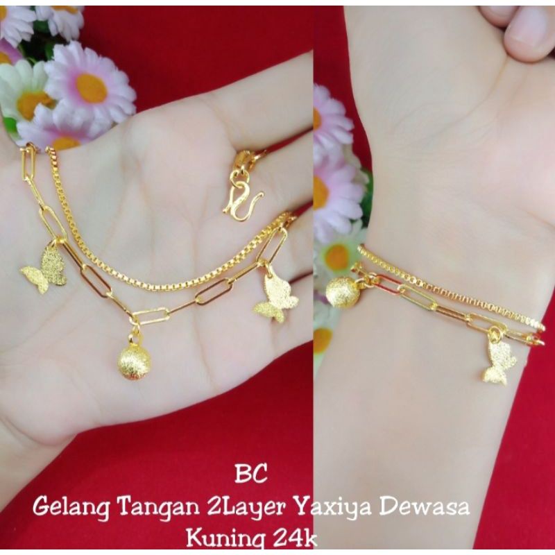 Gelang Tangan Bola Kupu 2 Layer Lapis Emas 24k