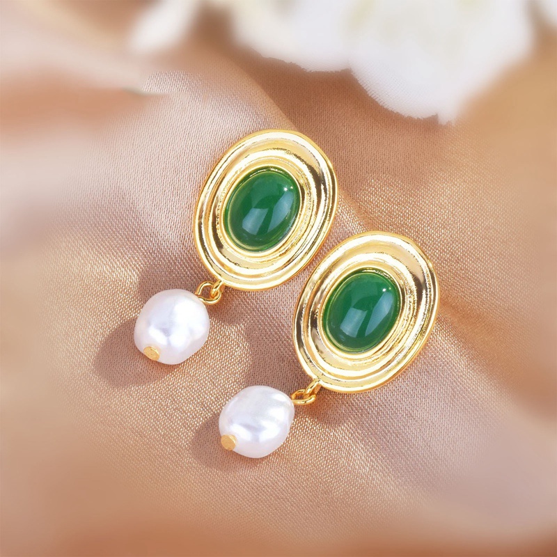 Fancyqube Anting Mutiara Warna Hijau Gaya Vintage Untuk Wanita