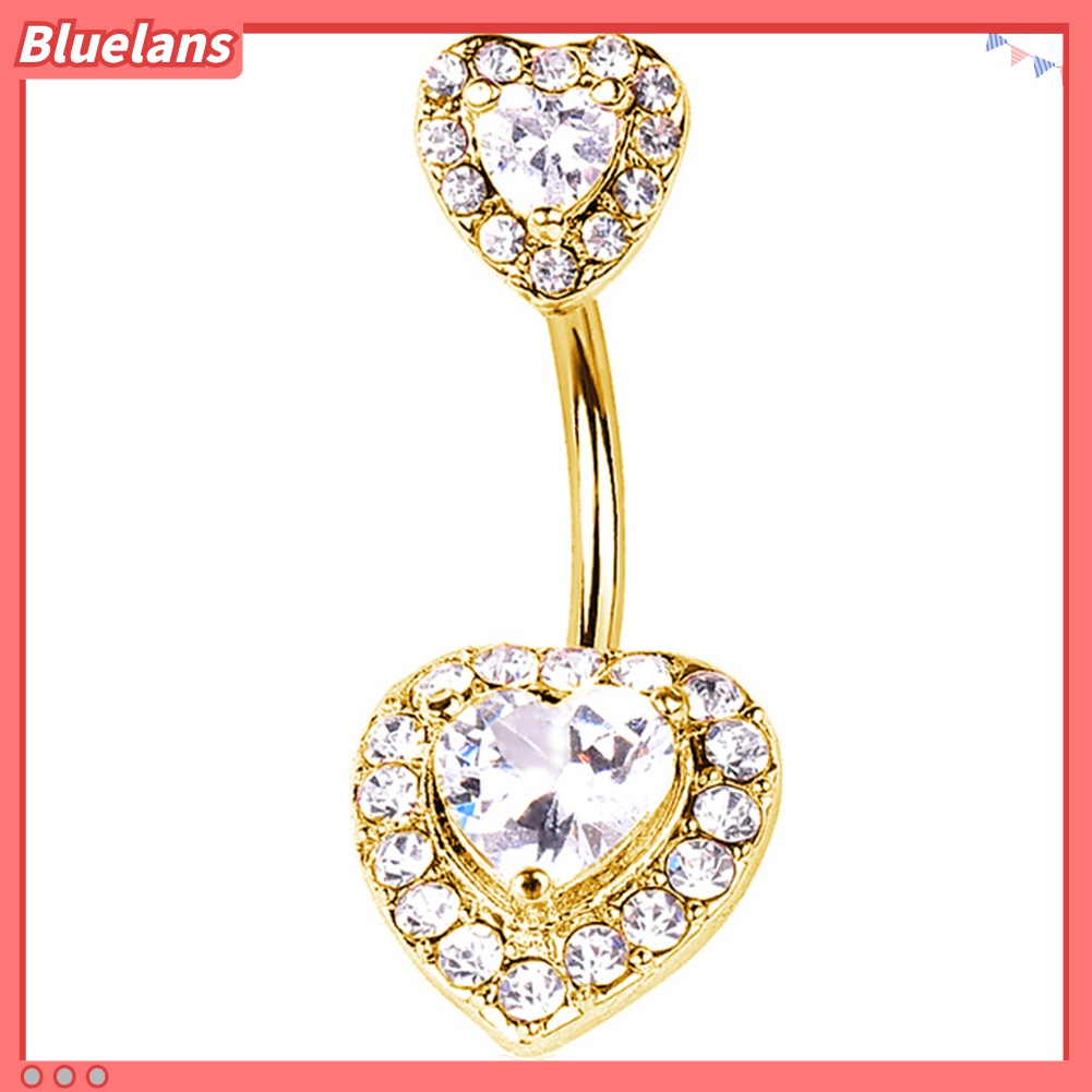 Cincin Tindik Pusar Bentuk Hati Aksen Berlian Imitasi Untuk Wanita