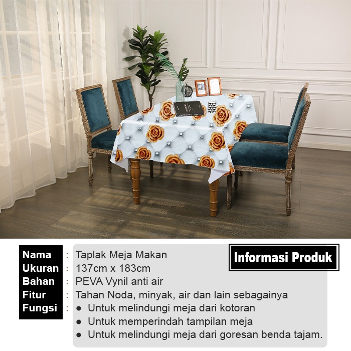 Taplak Meja Makan Bahan PEVA Vynil Anti Air Ukuran 137cmx183cm - D11-1