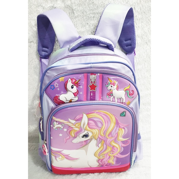 PROMO 10.10 RANSEL SD TAS ANAK SEKOLAH PEREMPUAN CEWE SD  Gambar Kuda Pony dan Putri Cantik LILAC CANDY Odet Snow Happy Polka Duet 3Resleting  ( 16&quot; )