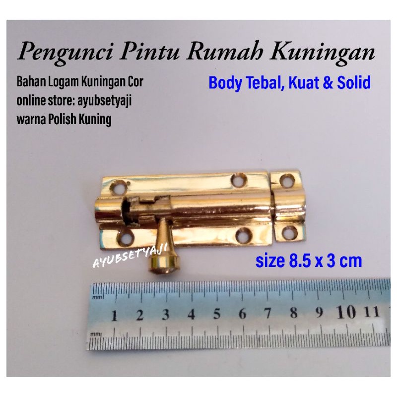 Pengunci Pintu Kuningan Panjang 8.5cm TEBAL KUAT Solid Grendel pendek Pengaman jendela rumah antik k