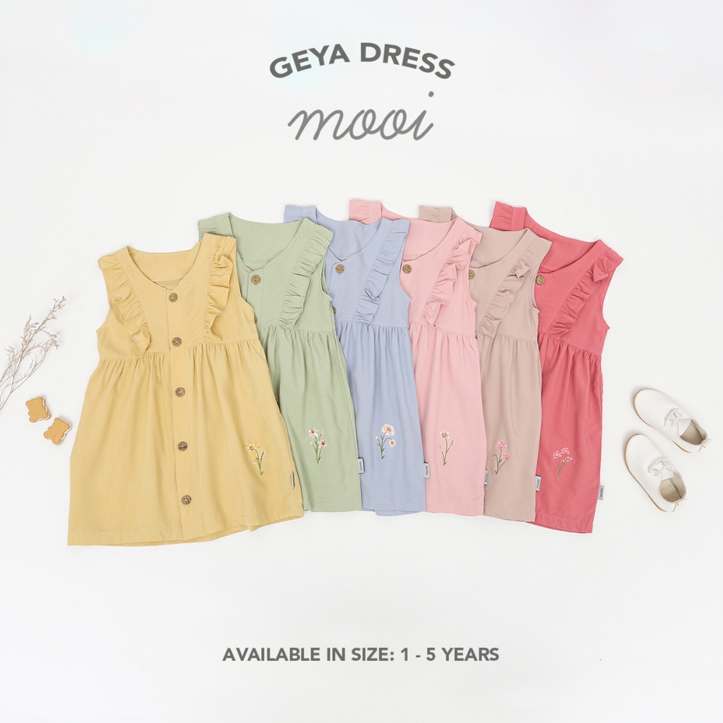 Mooi Geya Dress 1-5 Tahun Dress Ruffle Kancing Fashion Anak Perempuan CBKS S23