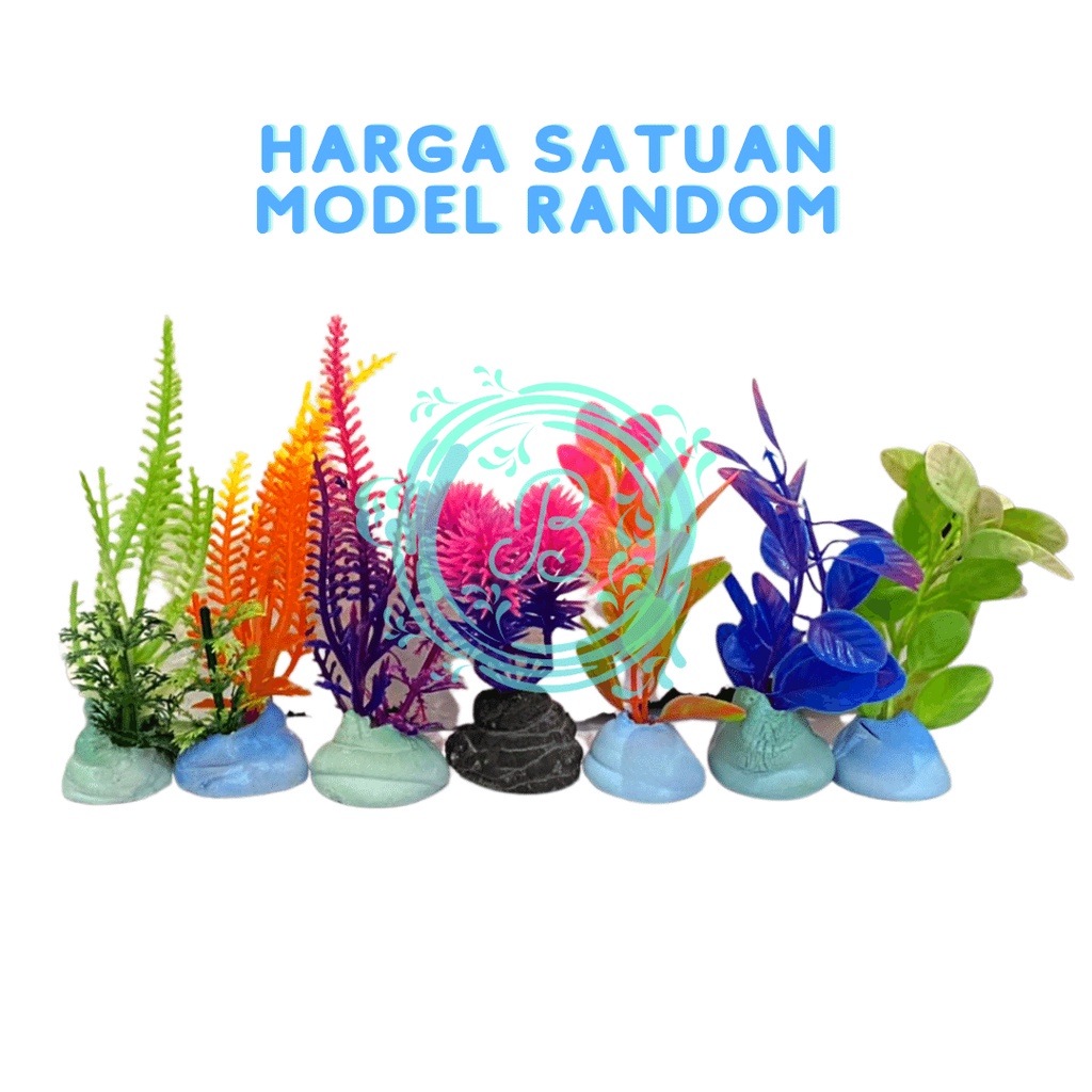 Hiasan Tanaman Plastik Pendek 5-10cm Dekorasi Bunga Kembang Daun Aquarium Aquascape