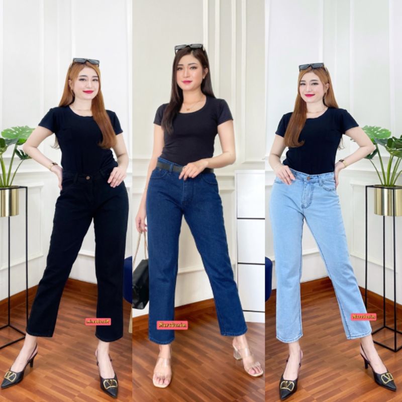 CELANA BOYFRIEND JEANS SNOW WANITA CEWEK