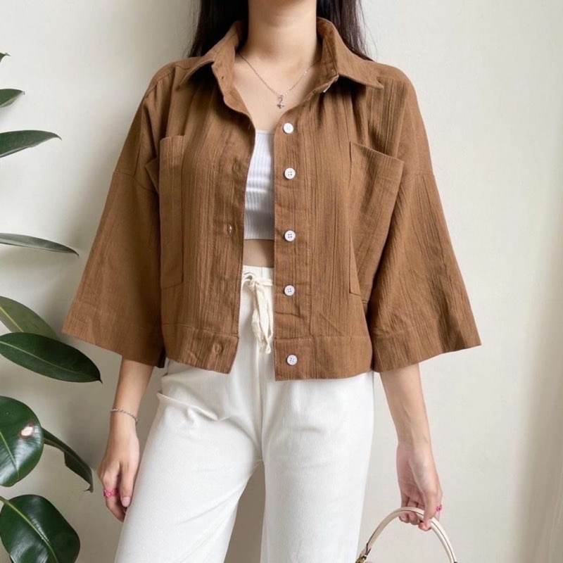 COZIE SHIRT RAYON CRINKLE - KEMEJA OVERSIZE LINEN POCKET