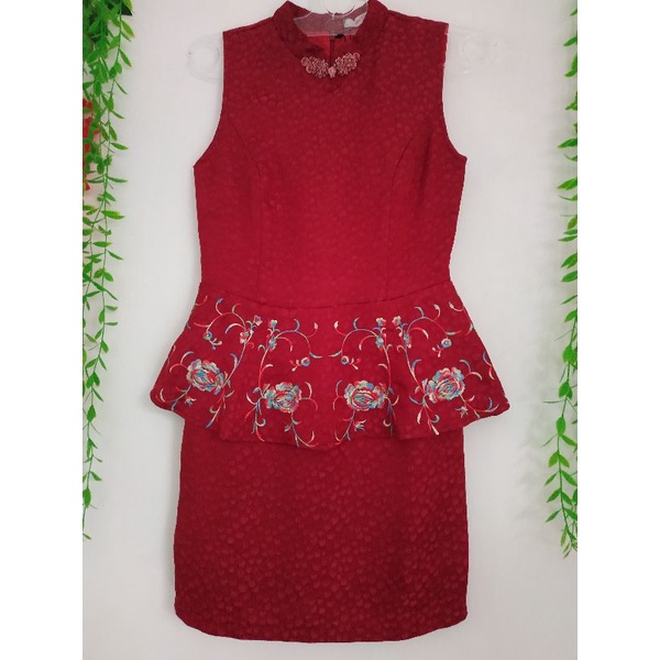 Mini dress Cheongsam merah maroon