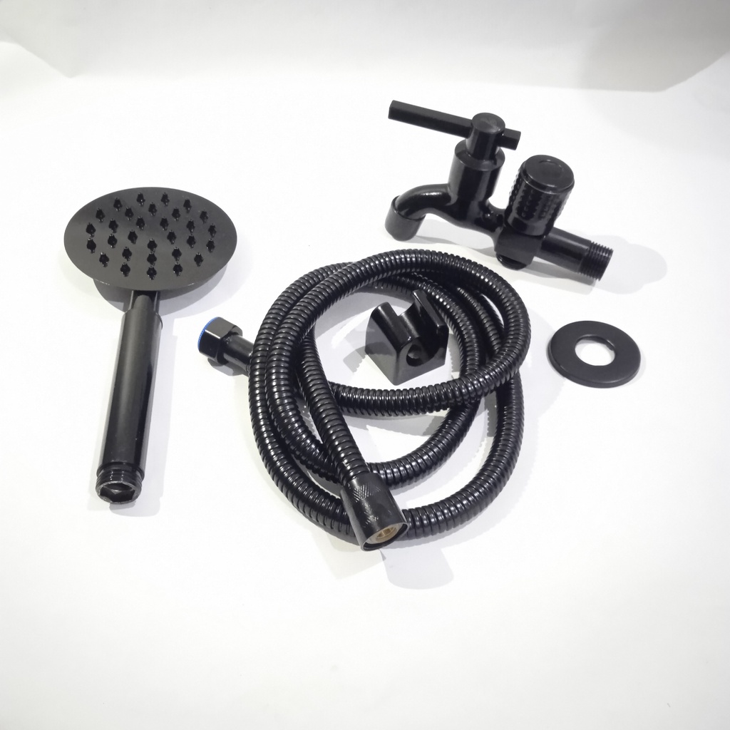 paket shower black hitam + kran cabang PROMO / shower black hitam + kran cabang black / Shower Full Stainless SUS 304 Black