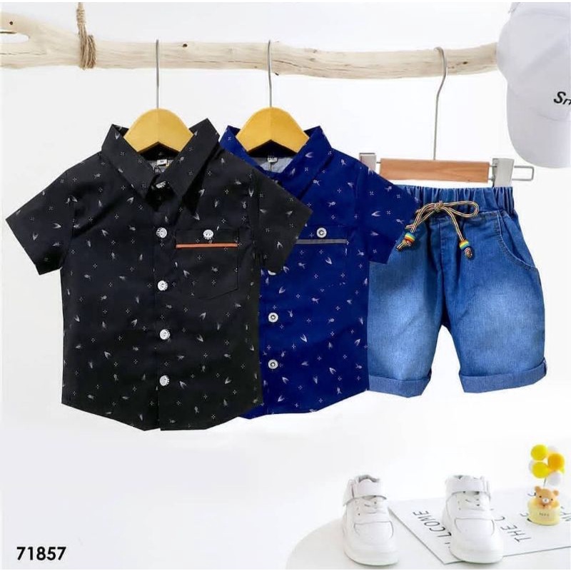 Setelan bayi anak laki-laki kemeja celana jeans Aison 1-3 tahun