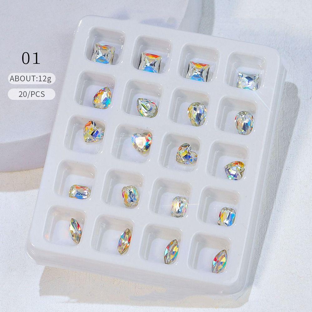 Mxbeauty Nail Art Rhinestones Glitter 20 Pcs/Set Fashion Wanita Menunjuk Kembali Membuat Perhiasan Miring Hati DIY Craft Kaca Batu Kuku Charms