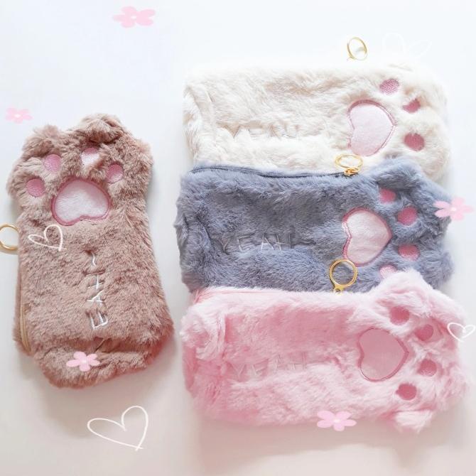 

(COD) Cat Paw Plush Pencil Case / Kotak Tempat Pensil Bulu Kucing Lucu BIG SALE Kode 172