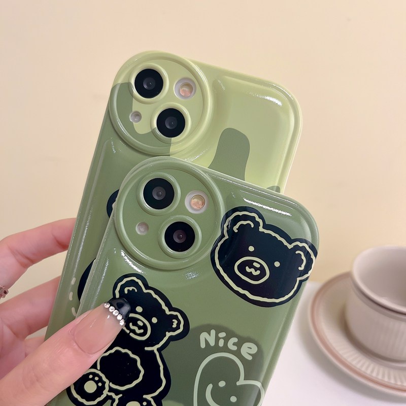 Soft Case Desain Beruang Hijau Untuk OPPO A57 A5 A9 A53 A33 A31 A7 A5S A12 A11K F9 Pro A15S A35 A32 A33 F11 A3S VIVO V23 S1 Y11 Y20 Y30 Y20i Y19 Y15S Y30i Y20