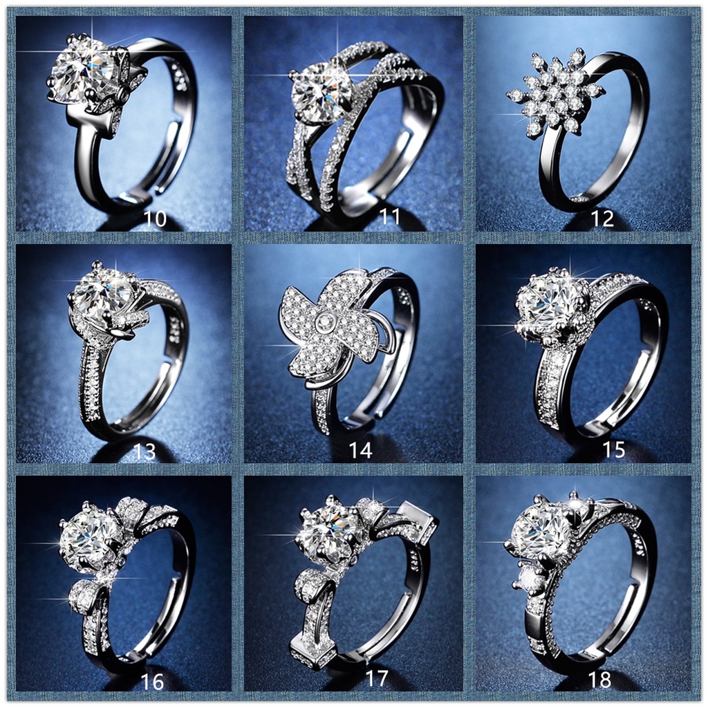 Goldkingdom Aksesoris Perhiasan Fashion Ready Stock 50desain Perak925Asli Wanita Cincin Minimalis Adjustable Rings Berlian Mengkilap