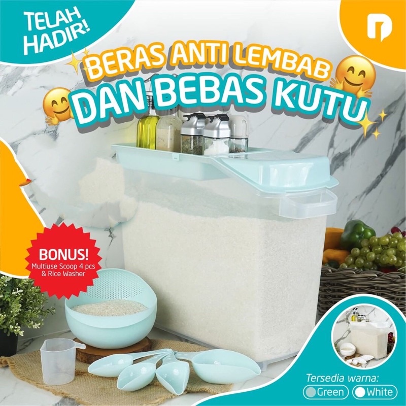 TECHNOPLAST Rice Keeper 20kg Tempat Beras Dispenser Beras Wadah Beras Besar Tebal Food Grade
