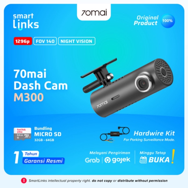 70mai Dash Cam M300 1296P FOV 140° Night Vision 70mai M300 - M300 Camera Only Diskon