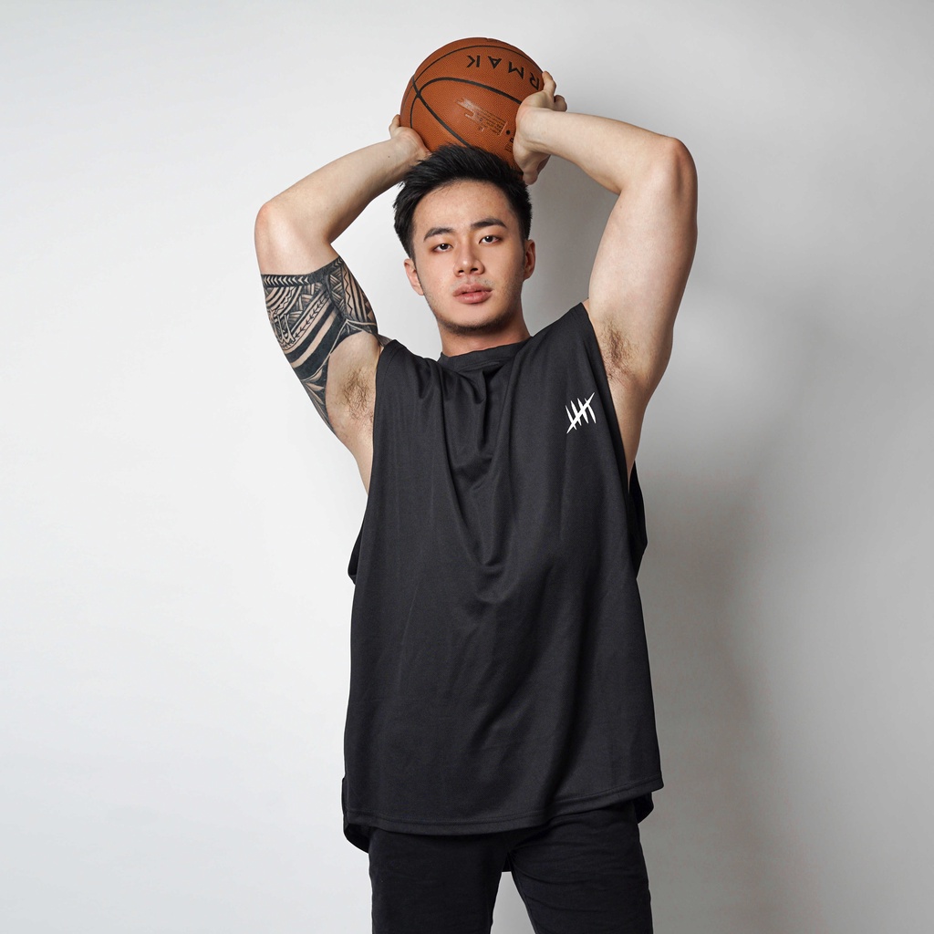 DONSON Sportswear Simple Low Cut Singlet Dalaman Tanktop Olahraga Kasual Sport Extra Fine Polyester Black Jumbo