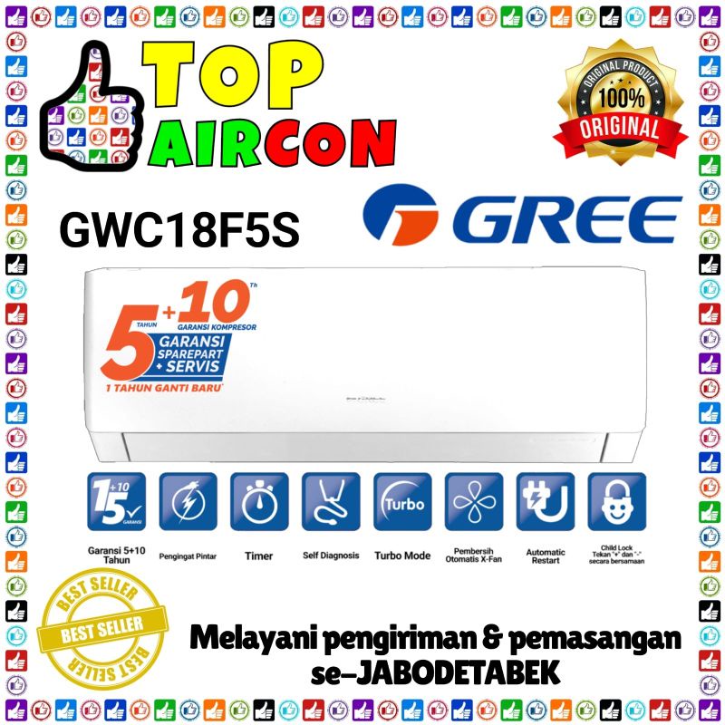 NEW PROMO AC GREE 2 PK AC GREE INVERTER 2 PK AC GREE GWC - 18F5S + PASANG