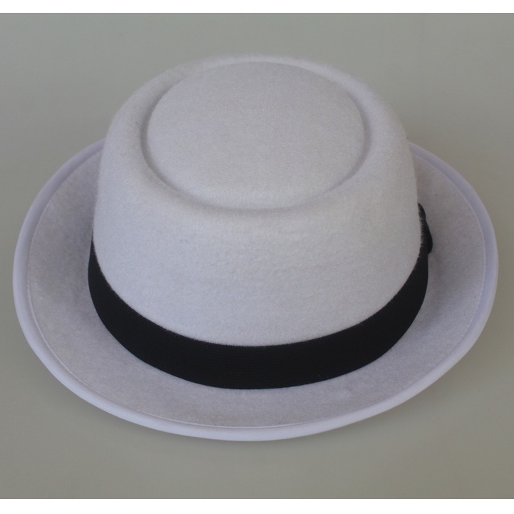 Topi Fedora Laken Pork Pie Hat Cream Topi Lonjong Porkpie